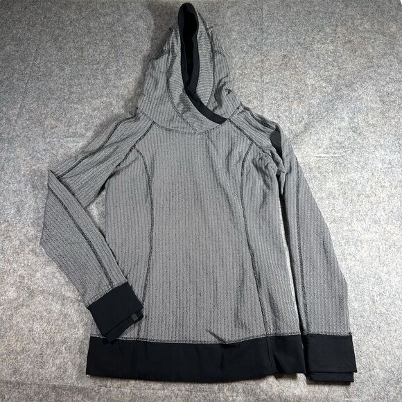 Lululemon All Good Hooded Pullover Womens 8 Black Herringbone Running Athleisure - Picture 1 of 9